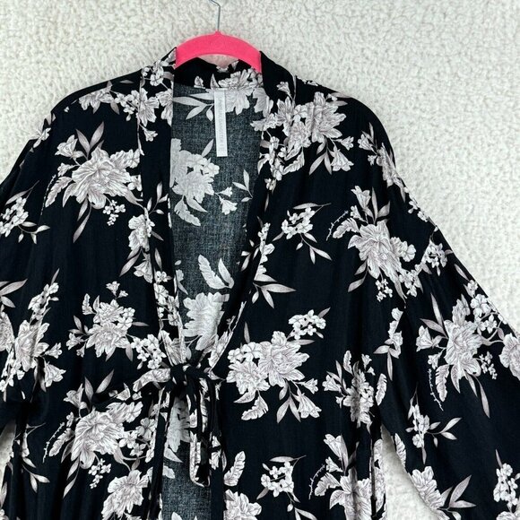 Spiritual Gangster Black Floral Maya‎ Kimono Womens Front Tie Pockets Size OS - Picture 3 of 12